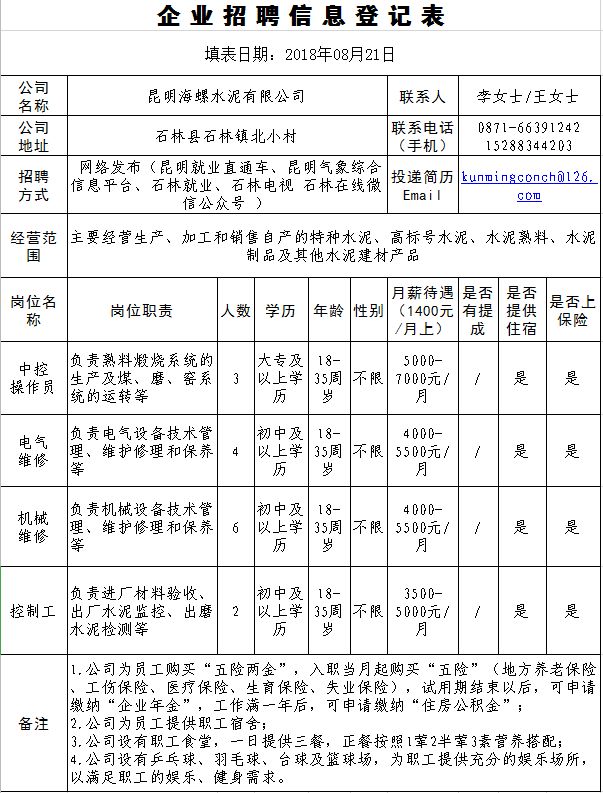 最新水泥公司招聘信息