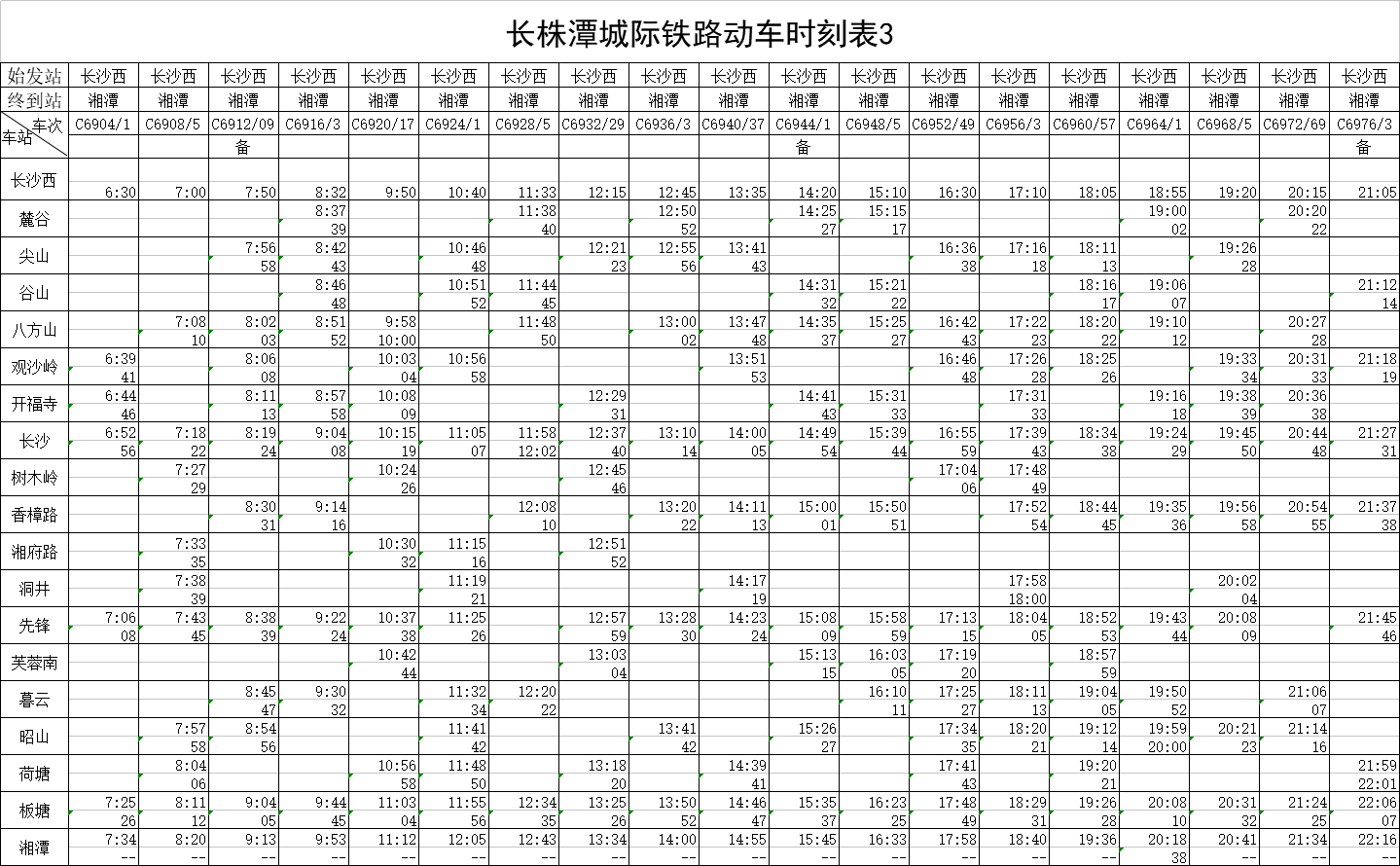 长株潭城际铁路最新时刻表详解